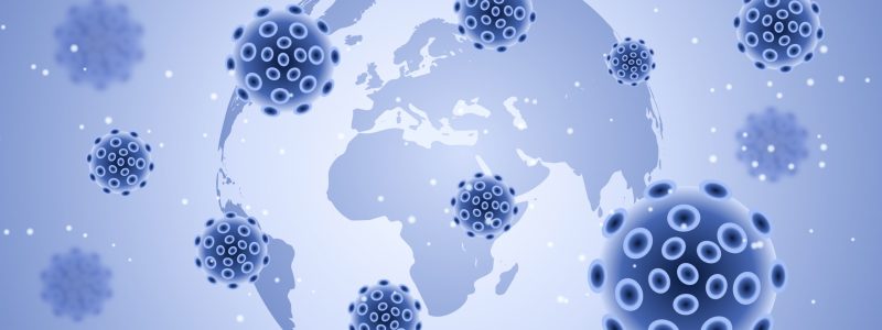Medical banner with abstract virus cells on a globe design